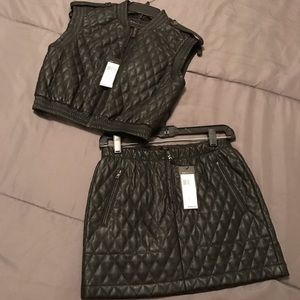 BCBG Quilted Leather Vest & Skirt set